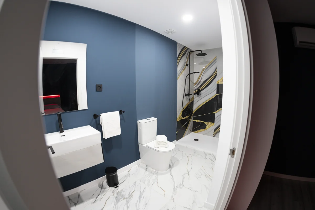 Baño equipado con ducha de hidromasaje